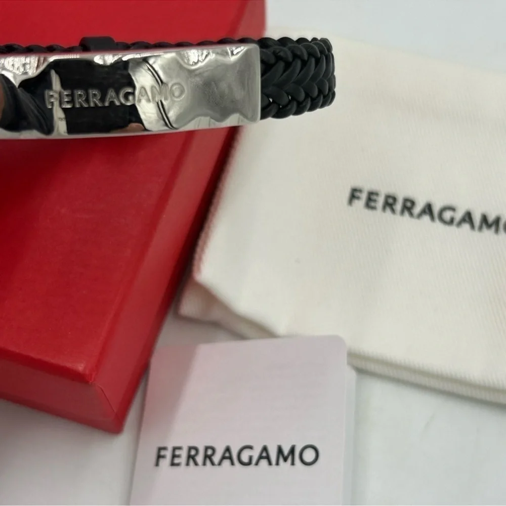 Men’s Salvatore Ferragamo, leather braided bracelet made in Italy